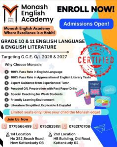 Monash English Academy - தரம் 10 & 11 ஆங்கில மொழி, இலக்கிய நயம்- Monash English Academy Kattankudy - Kattankudy Ads (KKY ADS)
