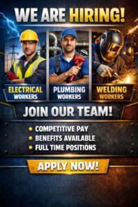 Vacancy Electrecian - 🔧 வயரிங் | 🚿 பிளம்பிங் | 🔥 வெல்டிங் வேலைவாய்ப்பு - Kattankudy - Kattankudy Ads (KKY ADS)