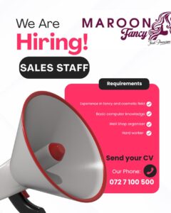 We Are Hiring Sales Staff Maroon Fancy Kattankudy - WE ARE HIRING Sales Staff (Male) - Maroon Beach road Kattankudy - Kattankudy Ads (KKY ADS)